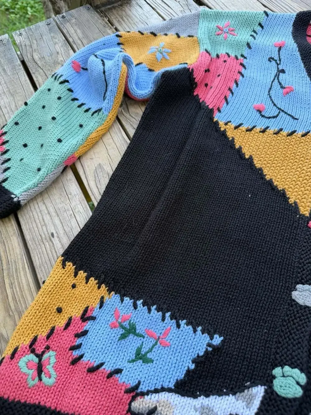Vintage Storybook Knits Patchwork Cat Cardigan Sweater - Picture 8 of 9